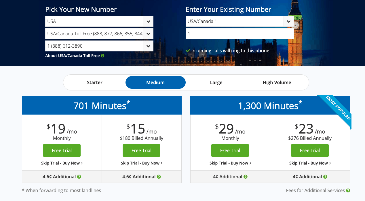 tollfreeforwarding pricing cart